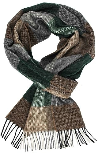 Rotfuchs Winterschal & Warm Karo modisch Mehrere Farbstellungen Wolle Made in Germany, Grün Grau Beige, 190 x 31 cm