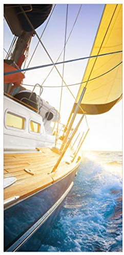 Bilderwelten Raumteiler Segelboot auf blauem Meer Sonnenschein 250x120cm + transp. Halterung