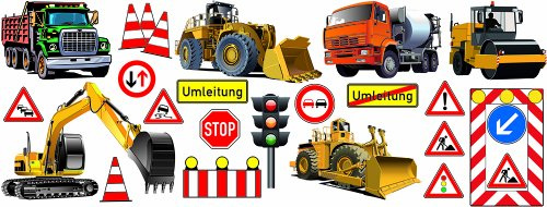 Bambinella Schrank/Wandsticker - Schranktattoo Wandaufkleber - Motiv: Fahrzeuge Baustelle - 21-teilig - Made in eigener Werkstatt in Germany