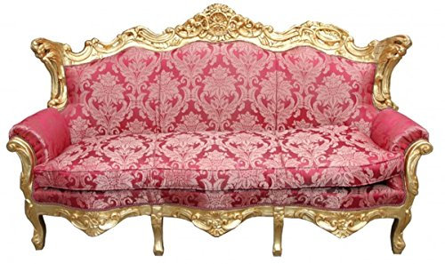 Casa Padrino Barock 3er Sofa Master Bordeaux Muster/Gold - Wohnzimmer Couch Möbel Lounge