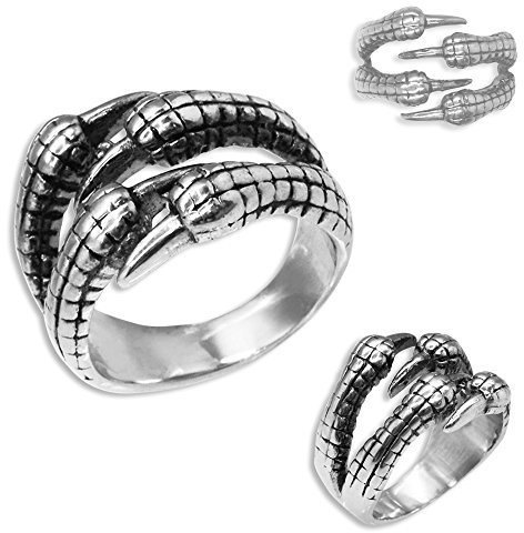 Soul-Cats Edelstahl Ring Biker Herren Gothik Kralle Drache Adler Klaue Skelett Death massiv, Größe: 19 mm