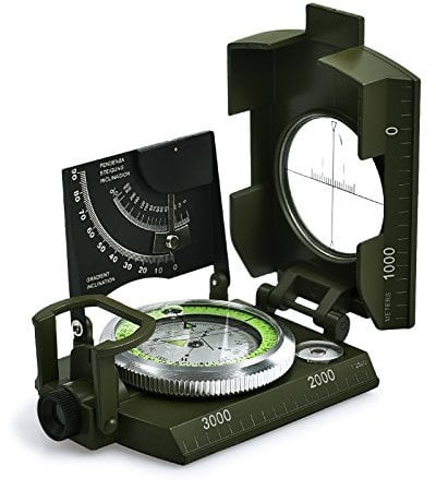 Proster Militär Marschkompass Professioneller Taschenkompass Peilkompass Kompass Compass mit Klinometer Tragschlaufe Tasche für Jagd Wandern und Aktivitäten im Freien (Grün)