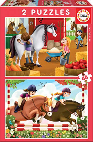 Educa 17150, Pferdefreunde, 2x48 Teile Puzzleset für Kinder ab 4 Jahren, Pony, Pferde Puzzle
