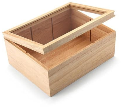 Continenta Teebox aus Gummibaumholz mit 6 Fächern, Teebeutelbox, Teekiste, Teekästchen, Größe: 23 x 17,5 x 10 cm