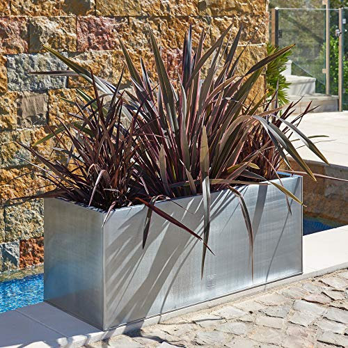 Primrose Zinc Galvanised Planter Rectangular Silver Outdoor Trough Planters Medium 64cm x 32cm (25in x 12in)