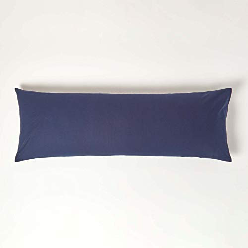 HOMESCAPES Bezug für Seitenschläferkissen/Lagerungskissen dunkelblau/Marineblau 50 x 140 cm – 100% Reine ägyptische Baumwolle, Fadendichte 200
