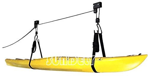 SUNDELY Kayak Hoist Bike Lift Pulley System Ceiling Hook Garage Storage Rack Free Rope