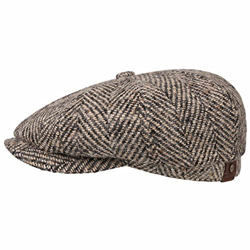 Stetson Hatteras Herringbone Cap Herren- Flatcap aus Schurwolle - Schirmmütze (Schirmlänge ca. 5,5 cm) - Wintercap mit Baumwollinnenfutter -Ballonmütze Herbst/Winter beige 61 cm