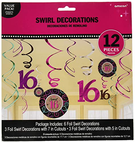 Amscan 16. Geburtstag - 12er Set Swirl Wirbel Hänger