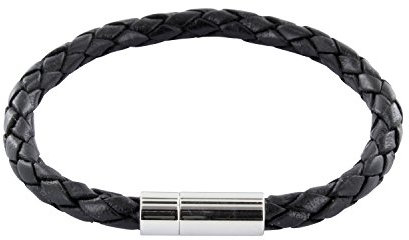 Auroris Echtleder-Armband geflochten 5mm mit Magnetverschluss aus Edelstahl - Länge: 17cm / Farbe: schwarz