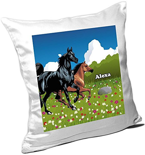 Eurofoto Kissen mit Namen Alexa und schönem Pferde-Motiv für Mädchen - Namenskissen personalisiert - Kuschelkissen - Schmusekissen