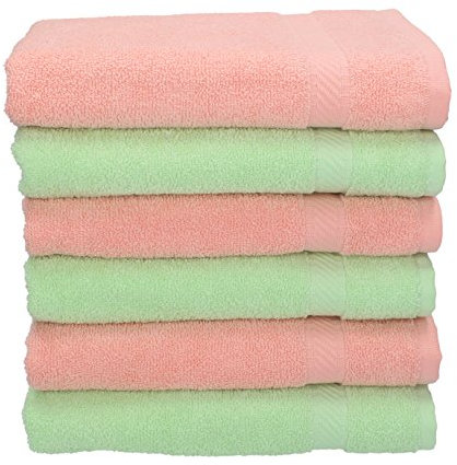 Betz Handtuch 6er Pack Handtücher Set Palermo Größe 50x100 cm 100% Baumwolle - gut trocknend, leichte Qualität - ideal für Sport, Strand, Reisen Farbe apricot und grün