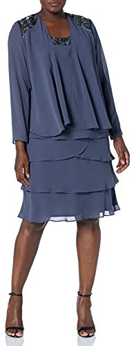 S.L. Fashions Women's Embellished Tiered Sequin Jacket Dress (Petite and Regular) Special Occasion, Steel Cutout, 22