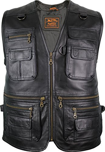 MDM Herren Lederweste, Freizeitweste, Jagdweste, Anglerweste, Chopperweste, Rockerweste, Bikerweste, (Gr. L)