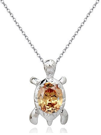 Crystalline Azuria Donna 18ct Placcato Oro Bianco Tartaruga Collana con Ciondolo con Arancione Cristalli di Zirconi 45 cm