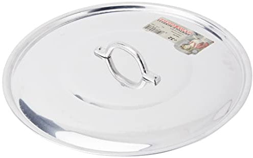 Agnelli Pentole FAMA2932 Flacher Deckel mit Griff, Rand und Brücke, schwere Ausführung aus BLTF-Aluminium, poliertes Silber, 32 cm