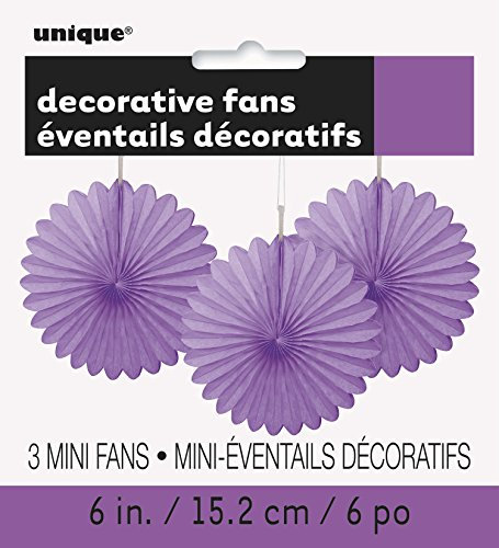 Unique Party 63252 - Mini Purple Tissue Paper Fan Decorations, Pack of 3