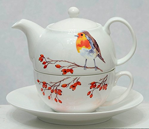 Roy Kirkham - Robin Tea für einen 43 cl Tasse und Teekanne Set aus Knochenporzellan in Weiß