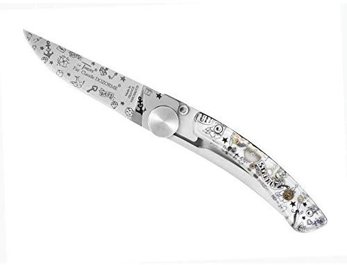 Le thiers 4963 Couteau, lame de 8,5 cm acier X50CrMoV15 à cran intérieur, manche 10,5 cm Incl. résine Ancre old school