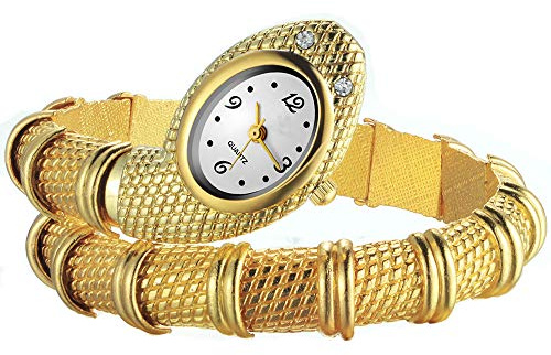 FENKOO Frauen Gold Schlange Stil Legierung Quarz Analog Armbanduhr