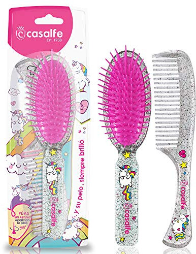 Detangler Bürste + Kamm Casalfe Einhörner und Brilli Brilli - Trocknerfest, Transparent mit Glitzer (3466)