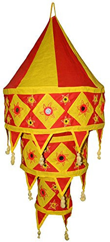 Indischer Lampenschirm rot - gelb 75cm Baumwolle Dekolampe Orient Hängelampe