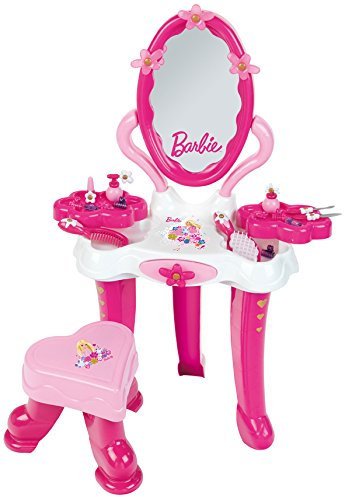 Theo Klein 5769 Salone di Bellezza Barbie, Tavolo da Toeletta con Specchio, ripiano Girevole, Sgabello e tanti Accessori, Giocattoli per Bambini dai 3 Anni in su