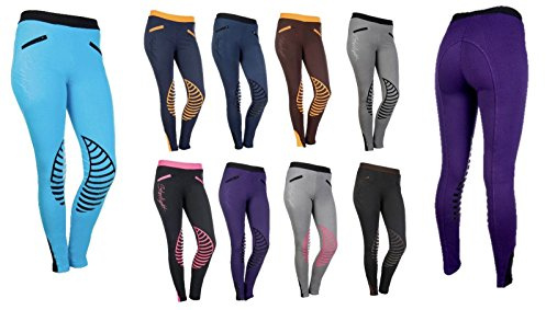 HKM Pantaloni da equitazione Leggings Starlight Donna, Turchese/Nero, 98/104