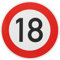 ORIGINAL Verkehrzeichen 18 KM/H Schild Nr. 250 (m. Sondertext) Verkehrsschild Straßenschild Straßenzeichen Metall auch Gebutrtstagschild zum 18. Geburtstag als 18km Geburtstagsschild 42 cm Metall