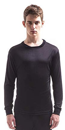 JASMINE SILK Round Neck Pure Silk Thermal Long Sleeves Top Black (Medium)