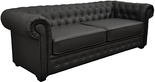 Chesterfield Style Venus Sofa Bed 3 Seater 2 Seater Black Cream Brown Red Faux Leather(2 Seater, Black)