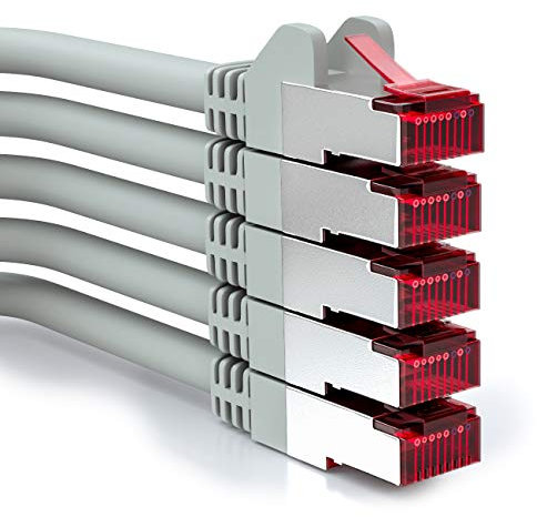 deleyCON 5x 0,5m CAT6 Patchkabel S/FTP PIMF Schirmung CAT-6 RJ45 Netzwerkkabel Ethernetkabel LAN DSL Switch Router Modem Access Point Patchfelder - Grau