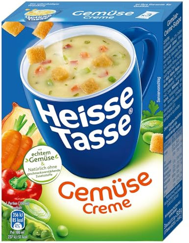 Heisse Tasse Gemüse-Creme Suppe mit Knusper-Croûtons 12er Pack (12 x 450 ml), In nur 2 Minuten fertig – Der perfekte Suppen - Snack zum Entspannen