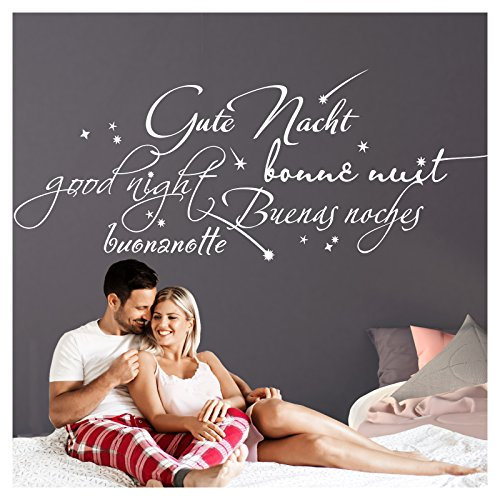 Grandora Wandtattoo Gute Nacht International I weiß (BxH) 130 x 55 cm I Schlafzimmer Kinderzimmer selbstklebend Aufkleber Wandaufkleber Sticker W761