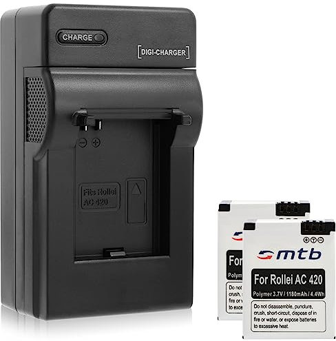 2X Akkus + Ladegerät (KFZ, Netz) kompatibel mit Rollei Actioncam AC 420