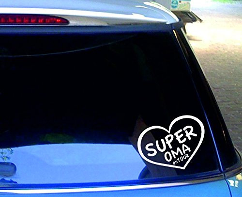 cartattoo4you® AK-00441 | SUPER OMA ON Tour | K-Serie | Autoaufkleber Aufkleber Farbe weiß, in 23 weiteren Farben erhältlich, glänzend 13 x 10 cm
