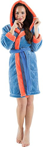 CelinaTex XS-XXXL Bademantel Kapuze zweifarbig kurz seitliche Eingrifftaschen Damen Sherpa Kuschelfleece Morgenmantel, Sauna, Spa, Pool, Bad, flauschig und komfortabel - OEKO-TEX Kos