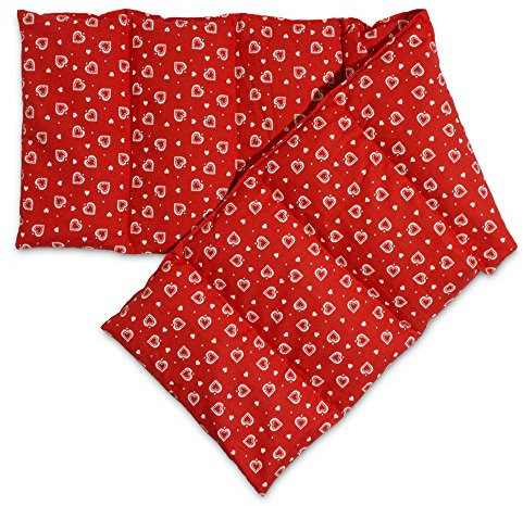 Bio-Dinkelkissen 75x20cm groß 8-Kammer, Herzen-rot - Wärme-Körner-Kissen für Mikrowelle oder Backofen, Bio-Dinkel