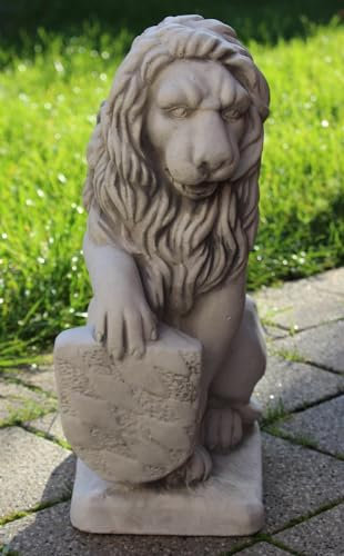 Dekofigur Gartenfigur Deko Skulptur Löwe mit Wappen auf rechter Seite H 41 cm aus Beton