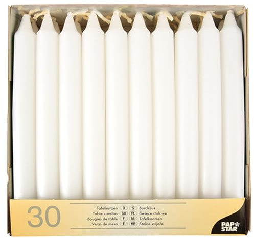 PAPSTAR 1 Karton = 4x30 Tafelkerzen Ø 2,1 cm · 19,6 cm Weiss 13705