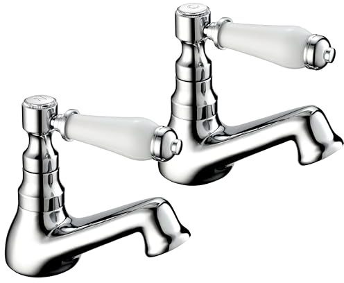 Deva Bathroom Sink Taps Georgian Single Lever Chrome Basin Tap Pair | 1/4 Turn Ceramic Valves, Brass Backnuts Included, Hot Cold Indicators, Traditional Georgian Style, Easy Deck Mount