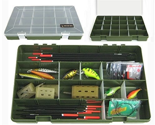 Roddarch 'Tough Box' Adjustable 22 Compartment Tray Fishing Tackle Box for Floats, Rigs, Lures & Other Equipment