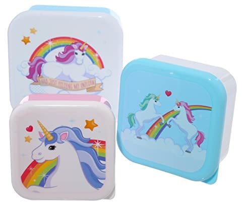 Puckator Enchanted Rainbows Unicorn Set of 3 Lunch Box Snack Storage S/M/L - - Lunchbox with Multi Compartments - Small Food Containers - for Adults and Kids - Girls Boys Lunchbox
