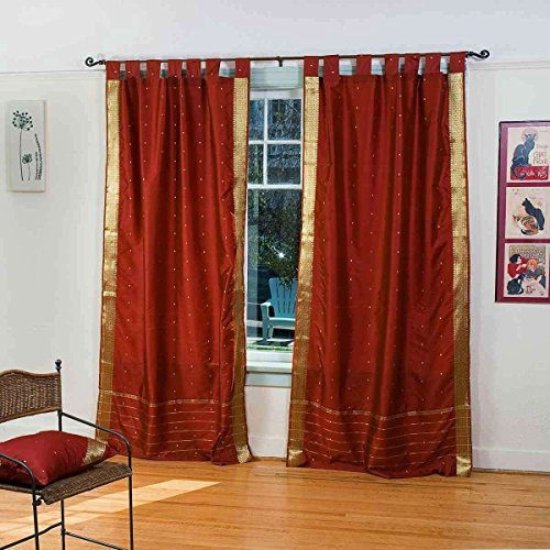 Sheer Sari Vorhang rostfarben Schlaufen/Gardine/Blende – Stück, Polyester, Rot, 43 X 84 Inches