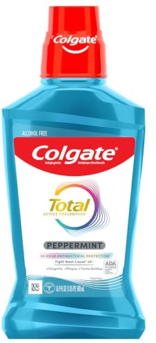 Colgate Total Alcohol Free Mouthwash, Non Burning Peppermint Mouthwash for Bad Breath, Helps Prevent Gingivitis and Plaque, No-Alcohol Mouthwash, Peppermint, 500 mL