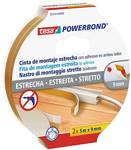 tesa 55714-0000-02 55714-0000-02-Doppelseitiges Klebeband, niedrige Breite für Verbindungen Powerbond Slim-2, 5 m x 9 mm, nicht anwendbar
