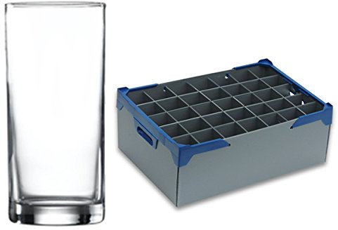 Liberty Hiball Tumblers 29cl / 10oz and Glassware Storage Box (Glassjack) | x 35 Hiball Tumbler Catering Quality Glasses and x 1 Glassware Storage Box with Lid