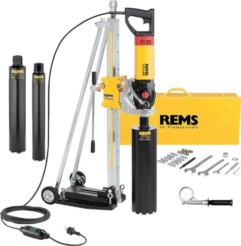 carotteuse a diamant Rems Picus S3 Set avec support de forage et 3 couronnes a fleurets. D 62/82/132mm