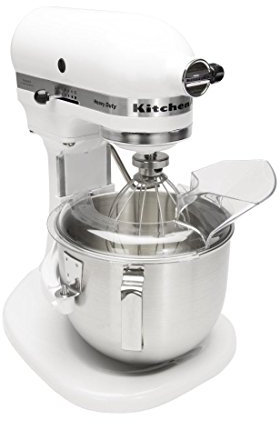 KitchenAid K5 Batteur sur socle robuste 315 W 5KPM5, blanc, bol en acier inoxydable de 4,8 litres, dix vitesses - comprend un fouet, un batteur plat et un crochet pétrisseur, J498