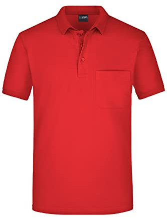 James & Nicholson Herren Piqué Polo mit Brusttasche - Hochwertiges Poloshirt für Beruf & Freizeit | Farbe: red | Grösse: L